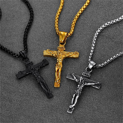 FaithHeart Catholic Cross Crucifix Necklace Jesus Pendant For Men FaithHeart