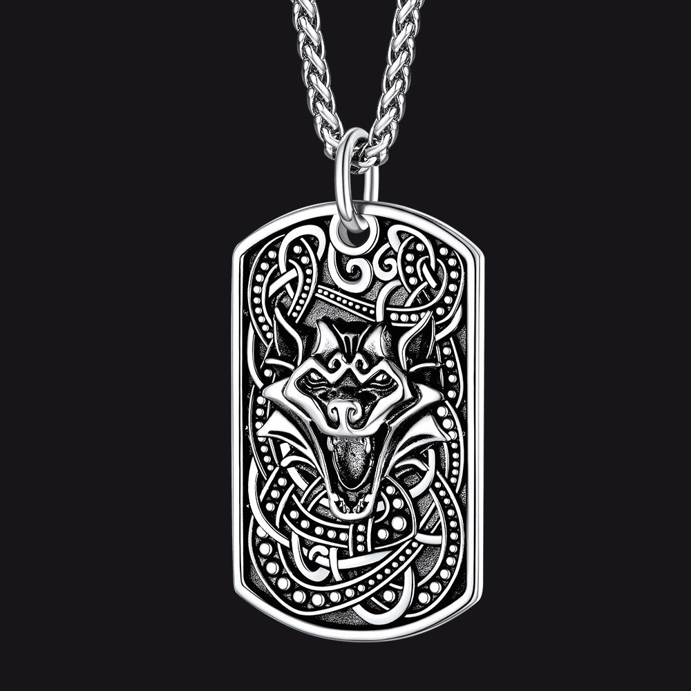 Flash Sale Engraved Viking Celtic Wolf Dog Tag Necklace