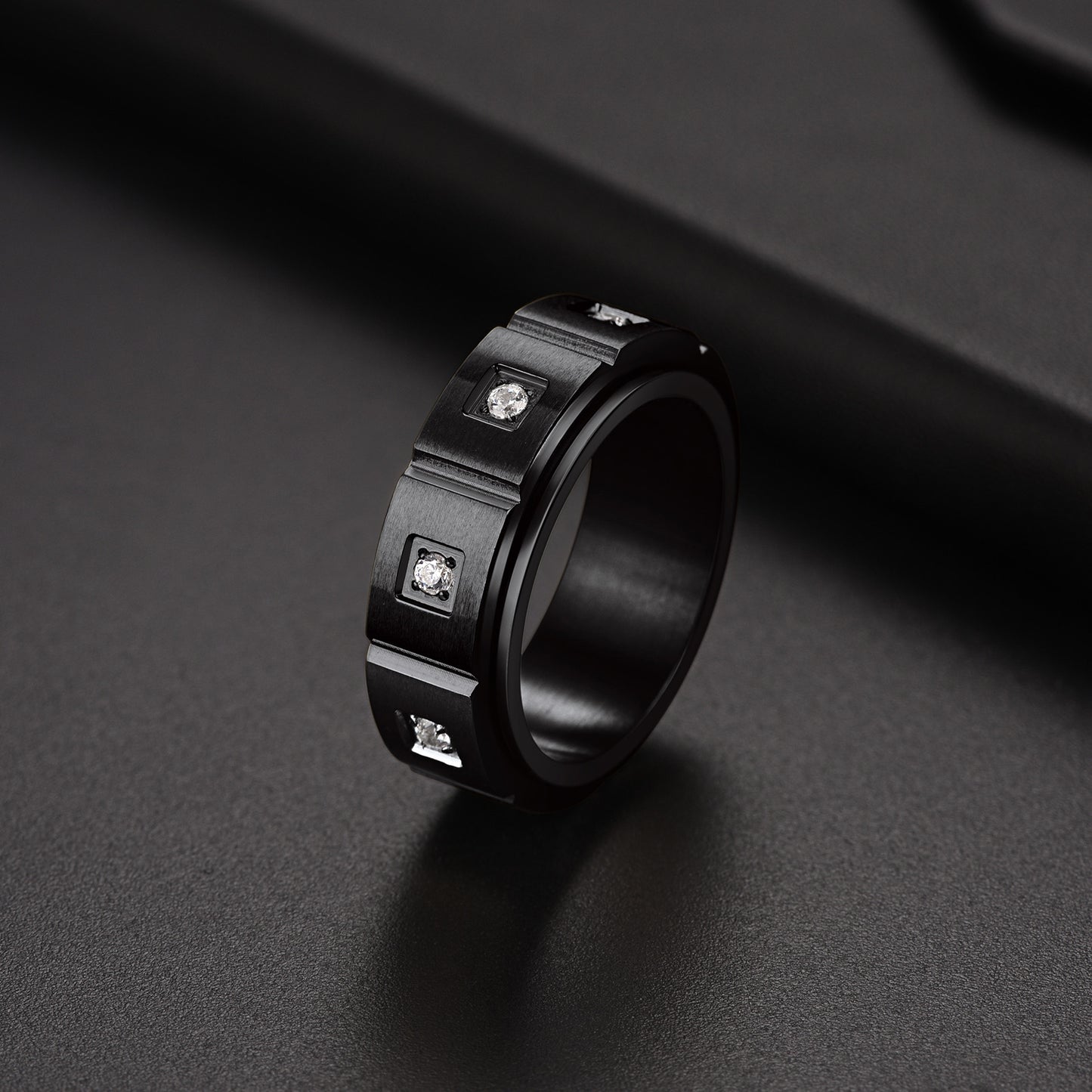 FaithHeart Men's Zircon Rotatable Fidget Ring for Anxiety Stainless Steel FaithHeart