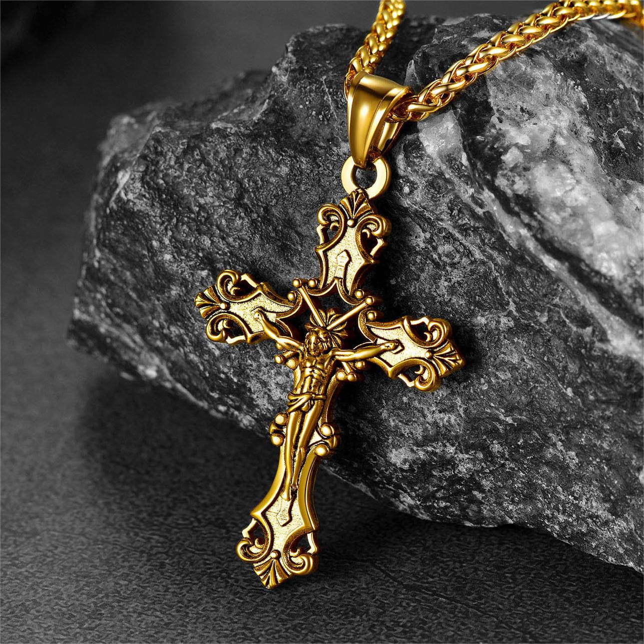 FaithHeart Cross Crucifix Pendant Necklace For Men Stainless Steel FaithHeart