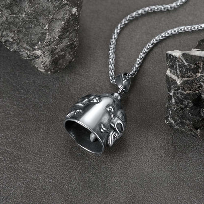 FaithHeart Biker Skull Bell Necklace For Men Stainless Steel FaithHeart