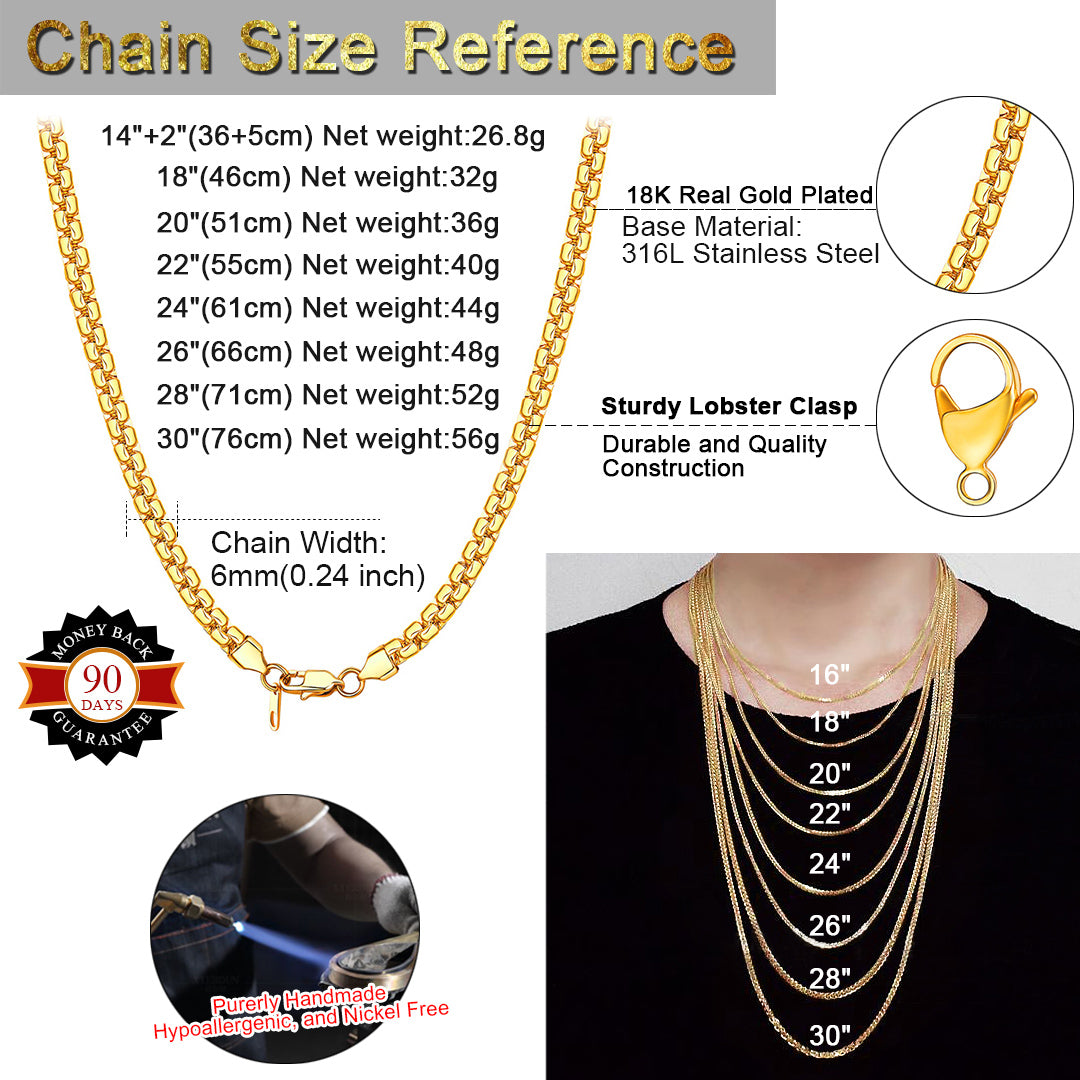 FaithHeart Flat Box Chain Necklace for Men Women FaithHeart