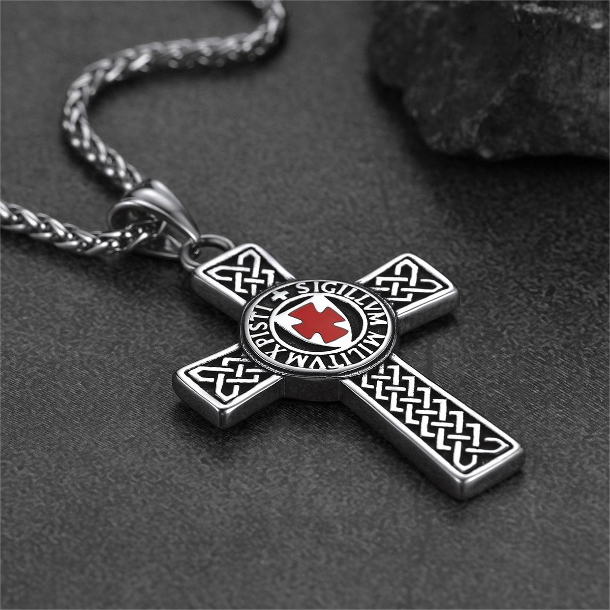 FaithHeart Knights Templar Cross Pendant Necklace For Men FaithHeart