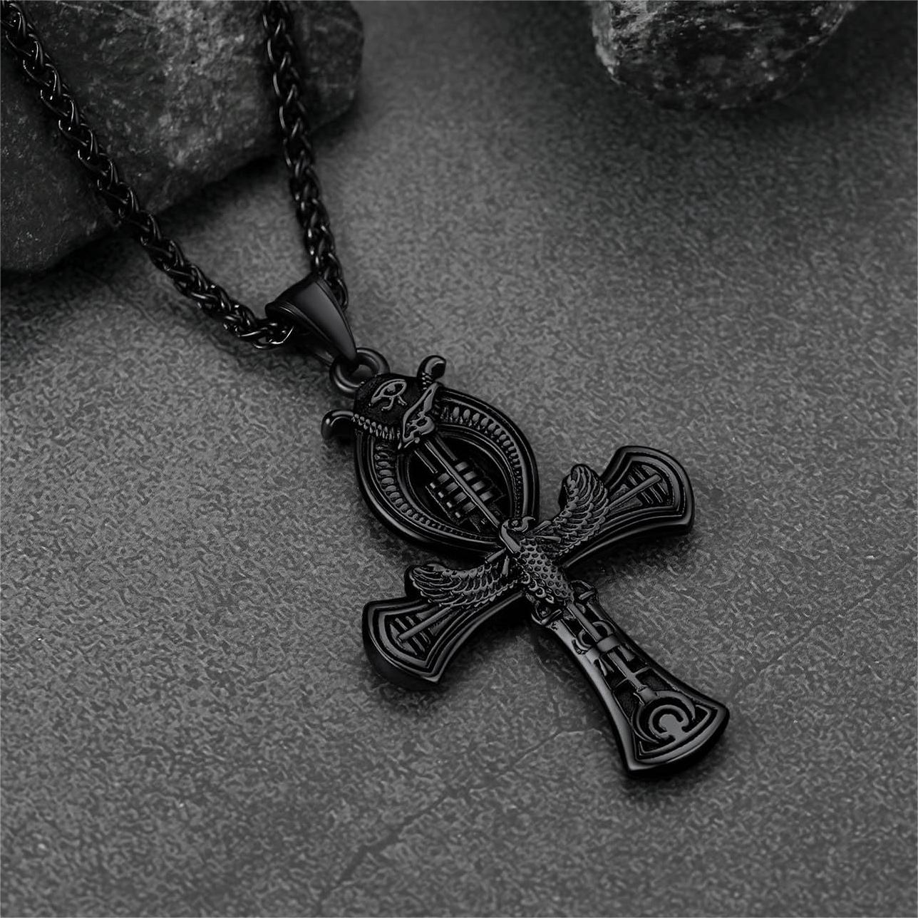 FaithHeart Egyptian Ankh Cross Necklace with Eagle For Men FaithHeart