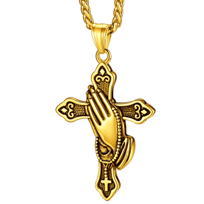 FaithHeart Praying Hands Cross Necklace For Men FaithHeart