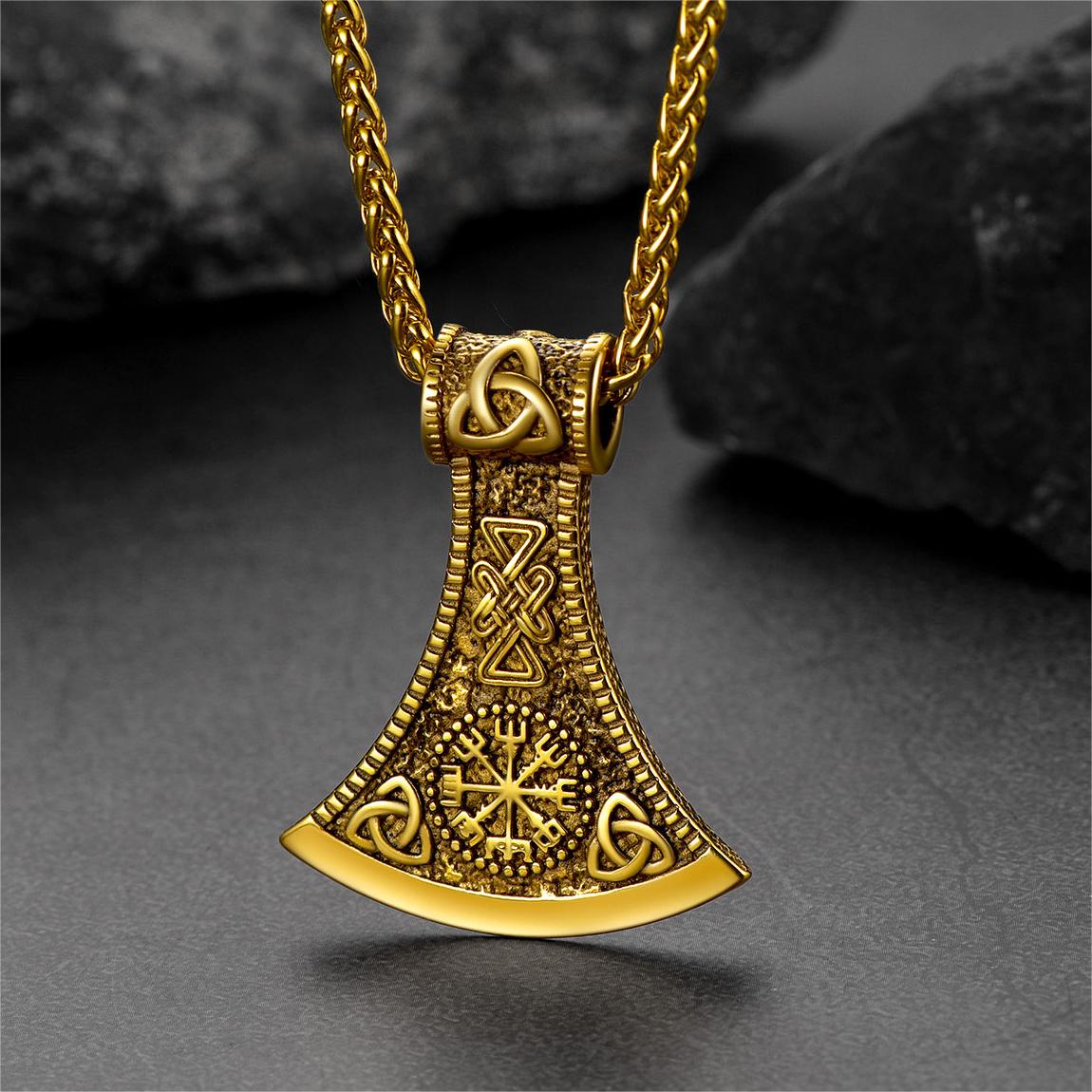 FaithHeart Viking Axe Pendant Necklace With Compass For Men FaithHeart