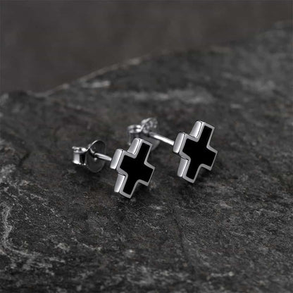 FaithHeart Sterling Silver Black Cross Stud Earrings For Men FaithHeart