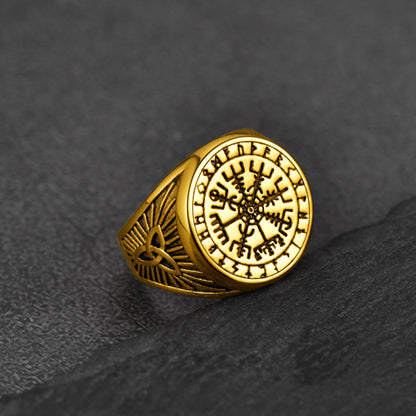 FaithHeart Norse Viking Compass Ring For Men Vegvisir Signet Ring FaithHeart