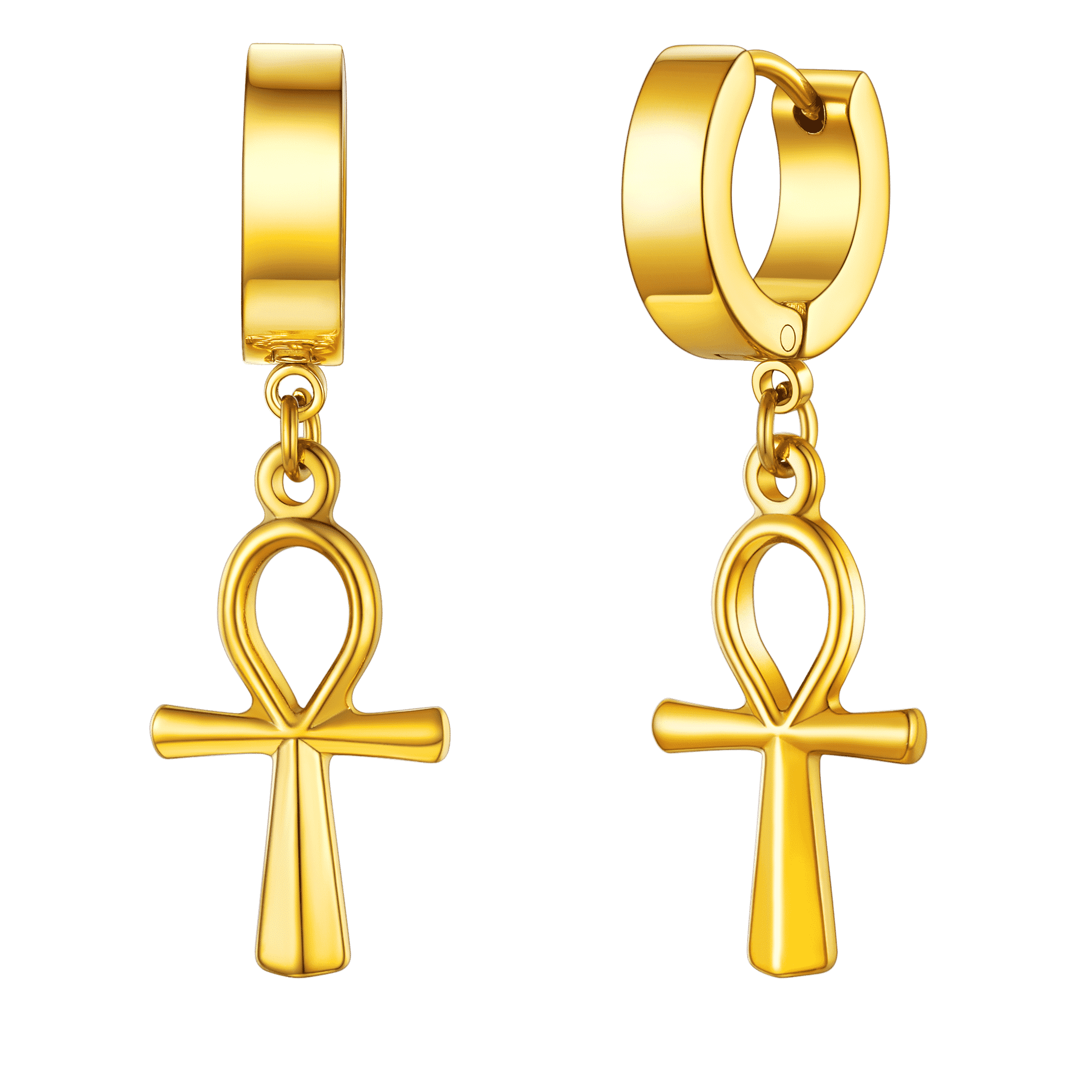 FaithHeart Ankh Cross Huggie Hoop Earrings for Men FaithHeart