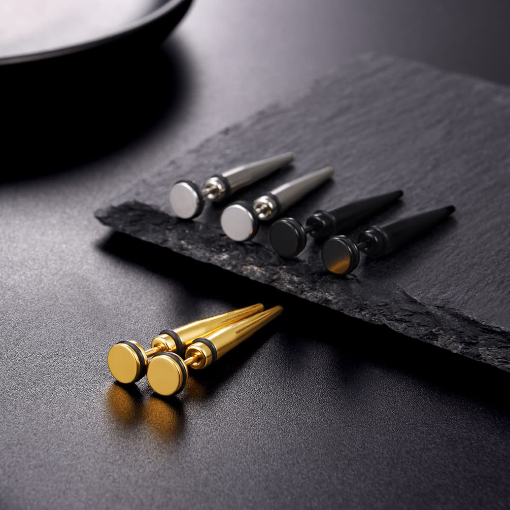 FaithHeart Punk Spike Stud Earrings For Men 3 Pairs FaithHeart