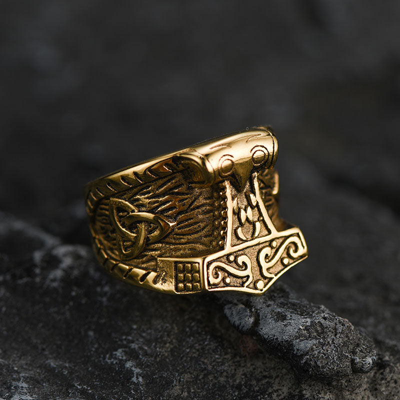 FaithHeart Viking Mjolnir Signet Ring Thor's Hammer Rings for Men FaithHeart
