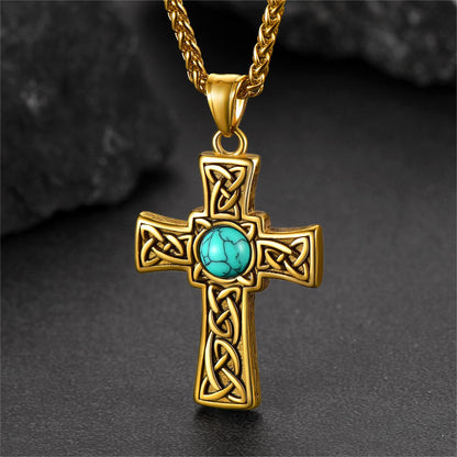 FaithHeart Turquoise Celtic Cross Pendant Necklace For Men FaithHeart