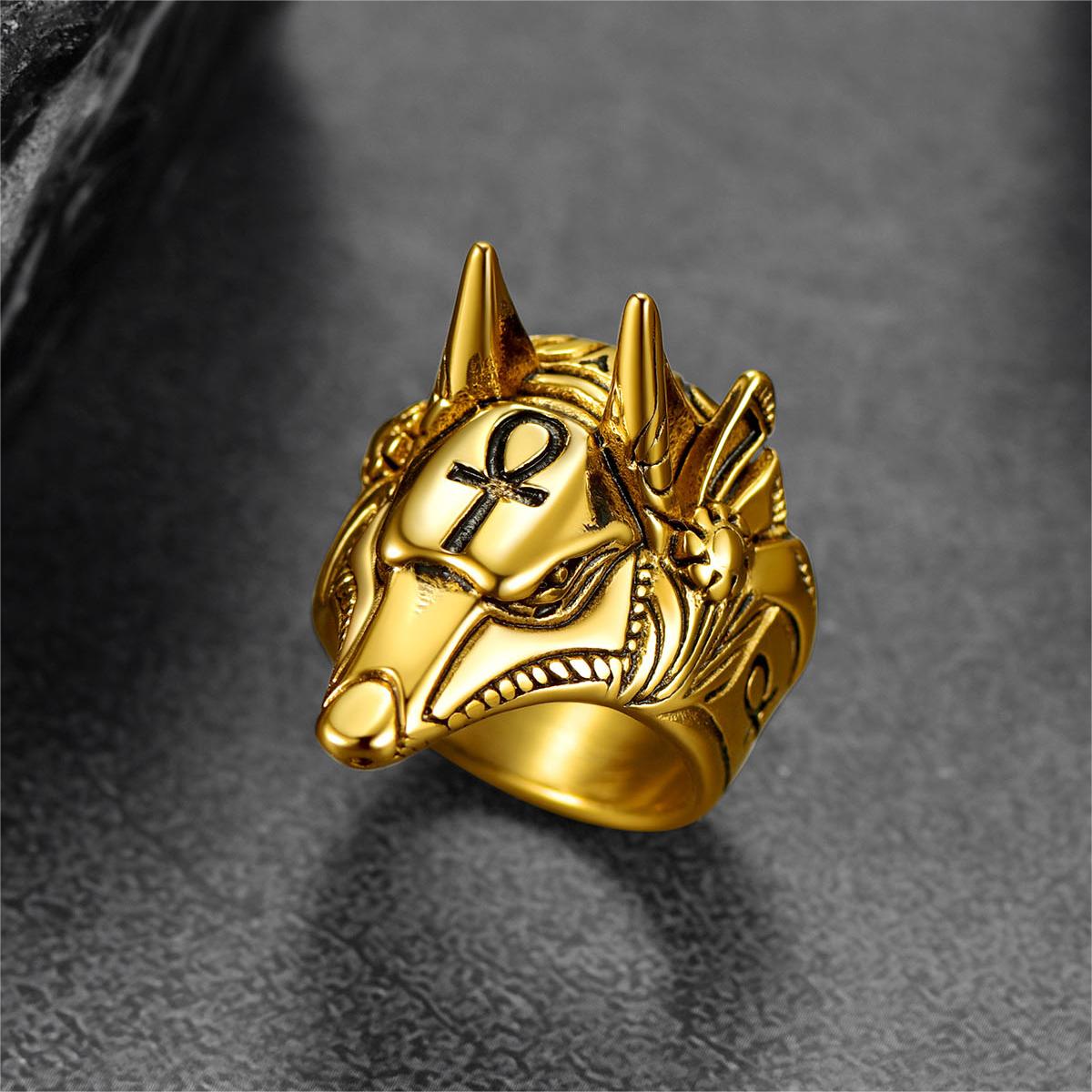 FaithHeart Ancient Egyptian Anubis Ring With Ankh Cross For Men FaithHeart