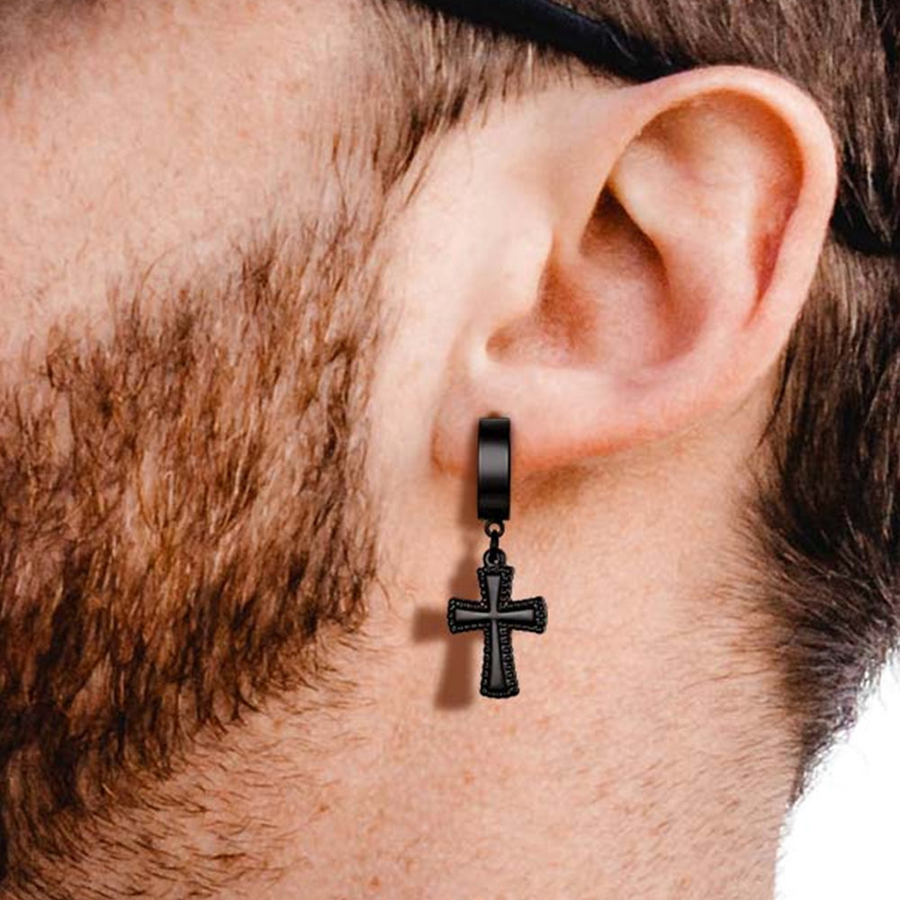 FaithHeart Cross Dangle Hoop Earrings For Men FaithHeart