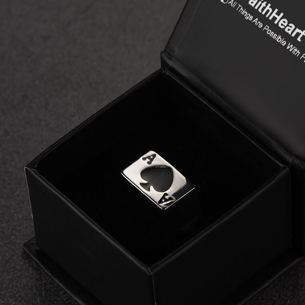 FaithHeart Poker Spade A Ring for Men Stainless Steel FaithHeart