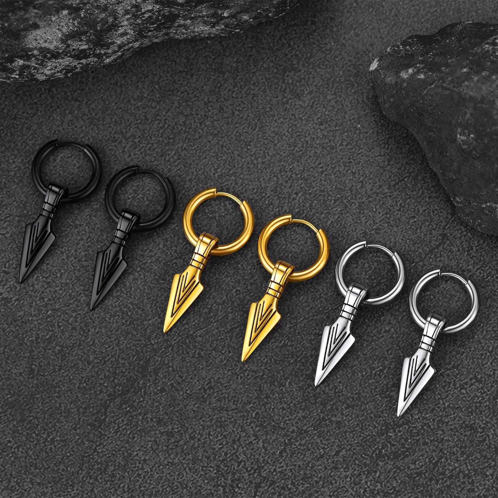 FaithHeart Punk Spear Arrowhead Drop Dangle Earrings For Men FaithHeart