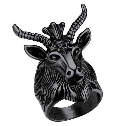 FaithHeart Satanic Baphomet Goat Ring For Men With Pentagram FaithHeart