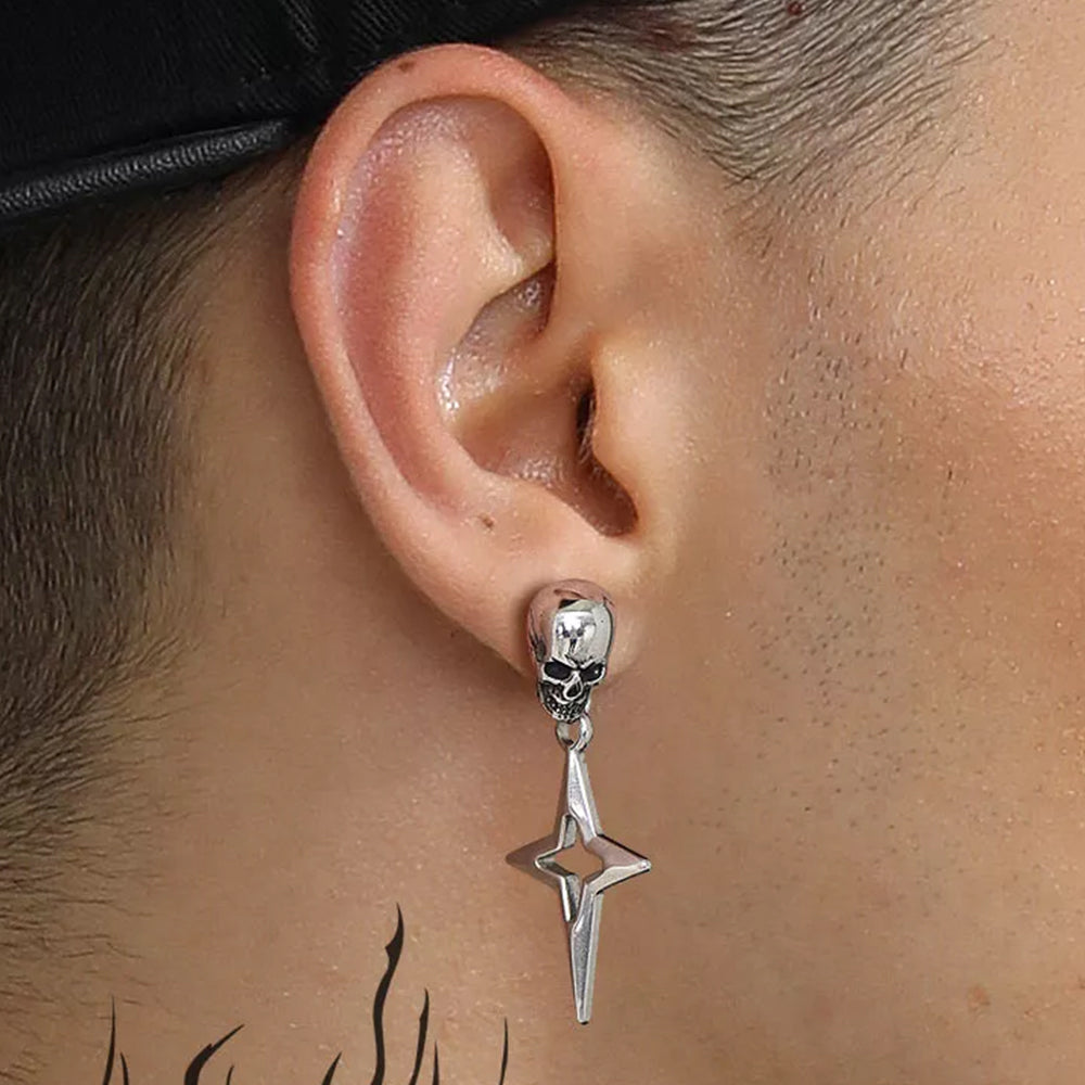 FaithHeart Skull Earrings Cross Star Dangle Drop Stud Earrings For Men FaithHeart