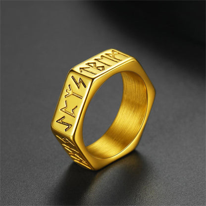 FaithHeart Viking Hexagon Runes Ring For Men FaithHeart