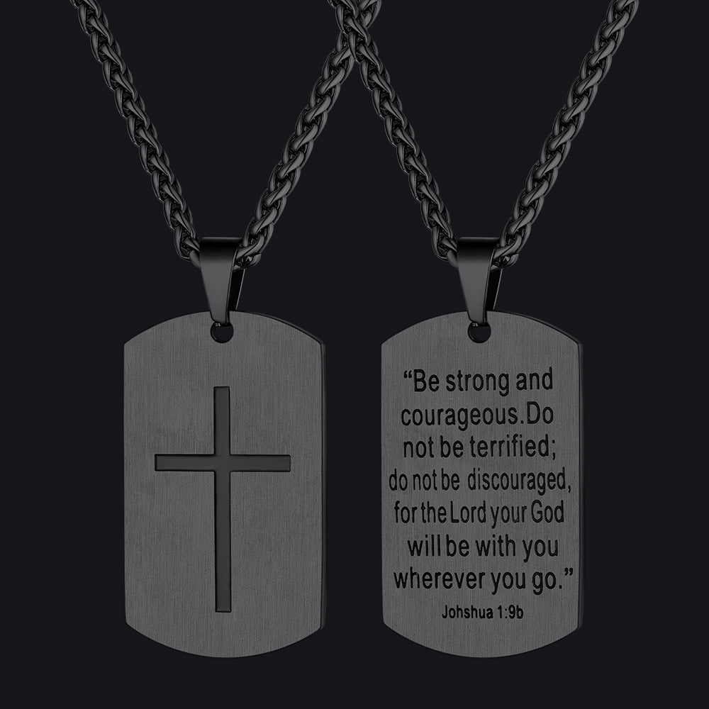 FaithHeart Christian Joshua 1:9b Dog Tag Cross Necklace For Men FaithHeart