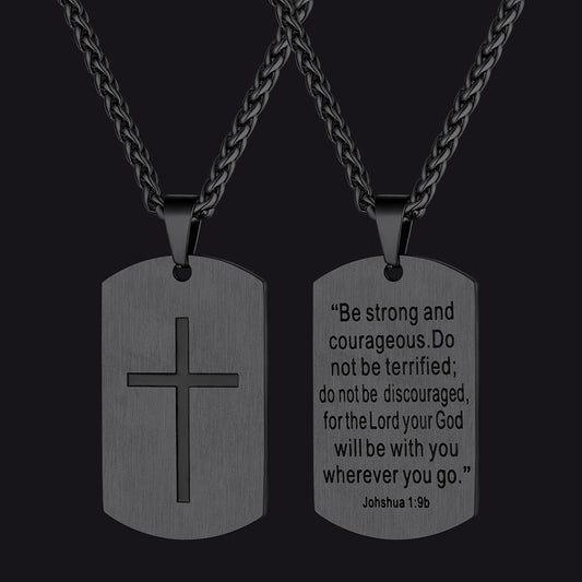 FaithHeart Christian Joshua 1:9b Dog Tag Cross Necklace For Men FaithHeartimg