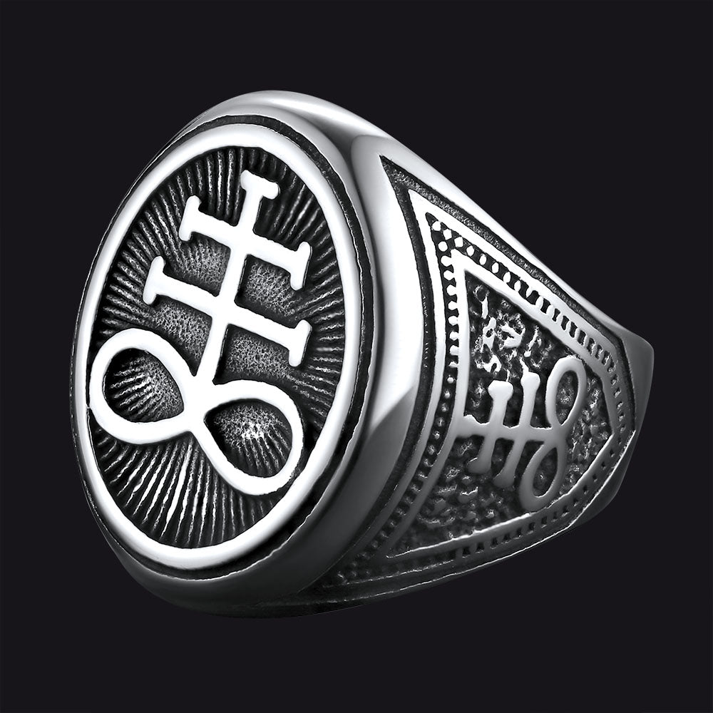 Satanic Leviathan Cross Signet Ring