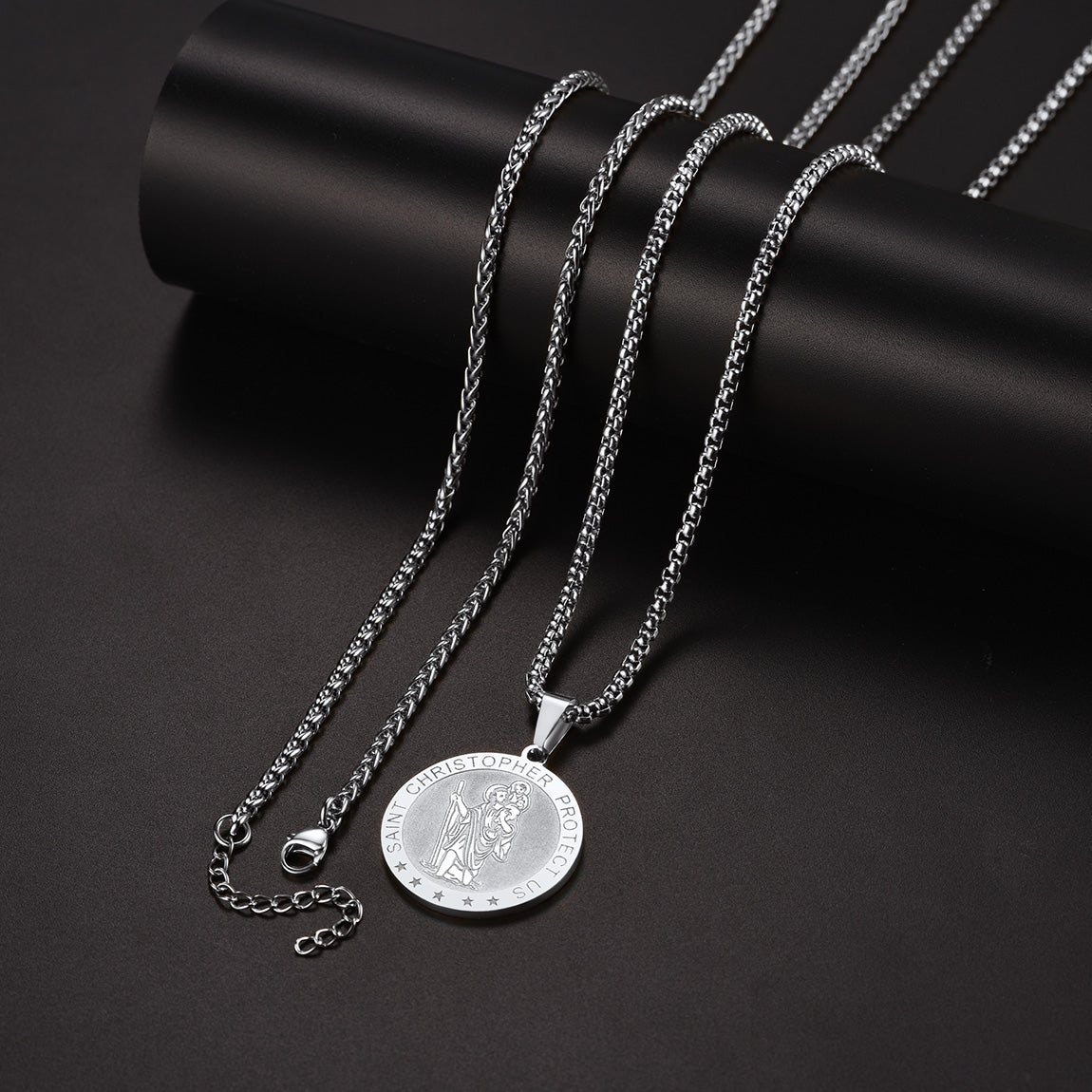 FaithHeart Engraved Round St. Christopher Medal Pendant Necklace For Men FaithHeart