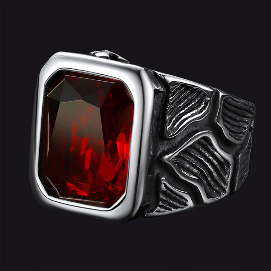 FaithHeart Vintage Lava Ruby Ring Stainless Steel Ring for Men FaithHeart