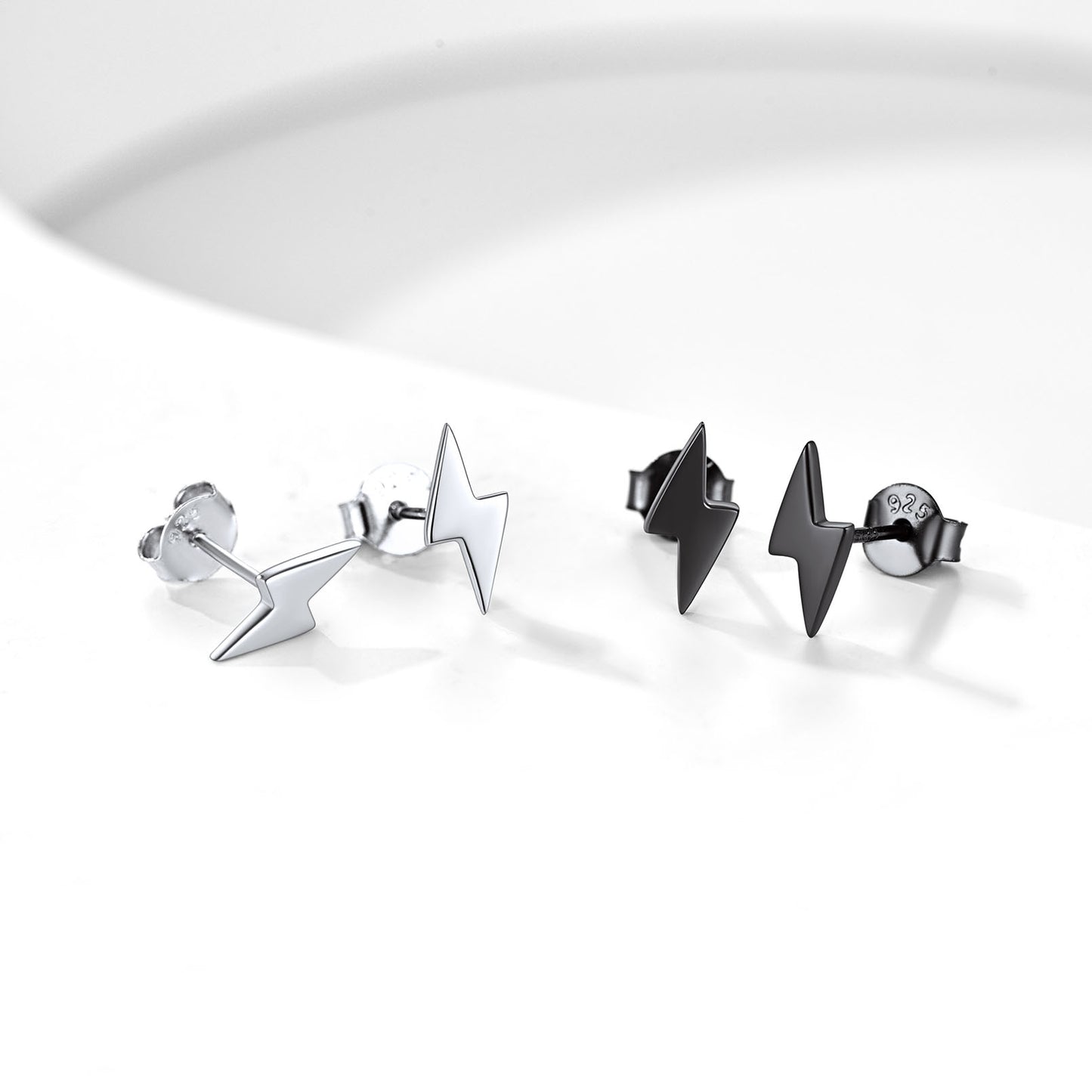 FaithHeart Sterling Silver Lightning Bolt Stud Earrings For Men FaithHeart