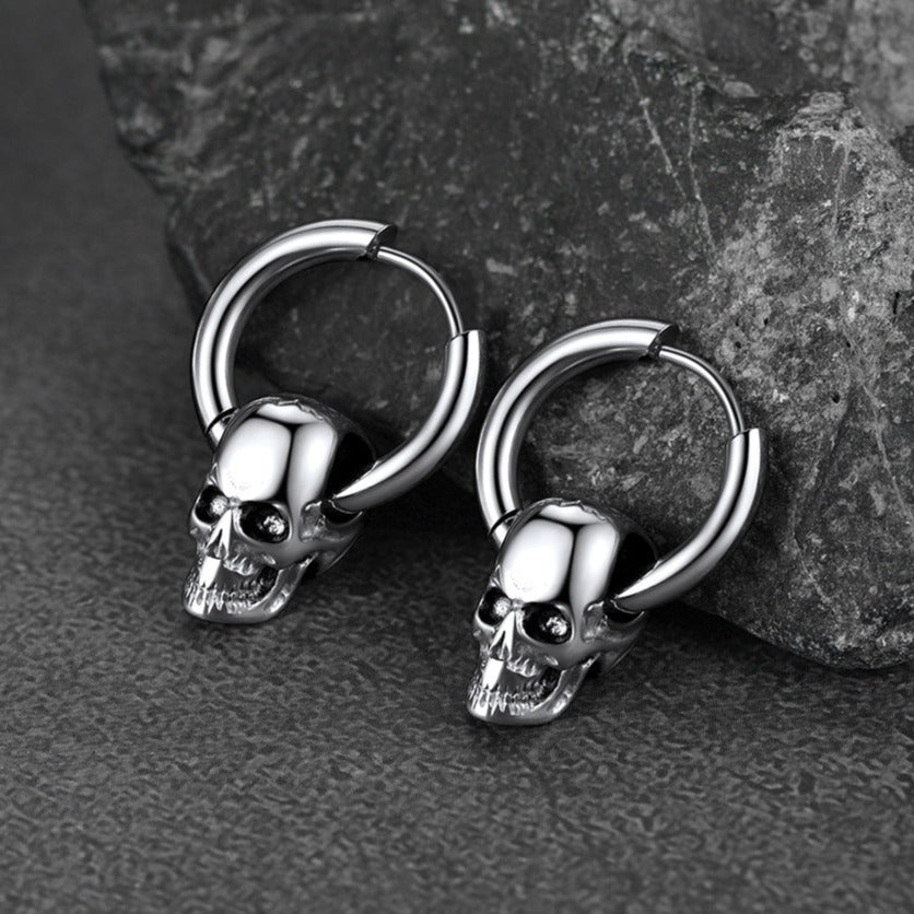 FaithHeart Gothic Skull Hoop Dangle Earrings For Men FaithHeart