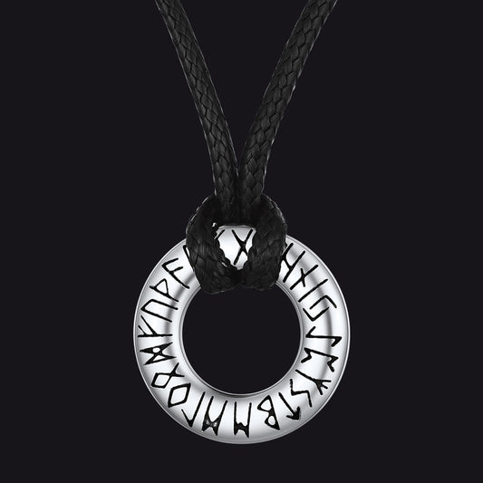 FaithHeart Viking Circle Rune Pendant Necklace With Wax Chain for Men FaithHeart