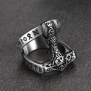 FaithHeart Viking Mjolnir Thor's Hammer Ring with Rune for Men FaithHeart