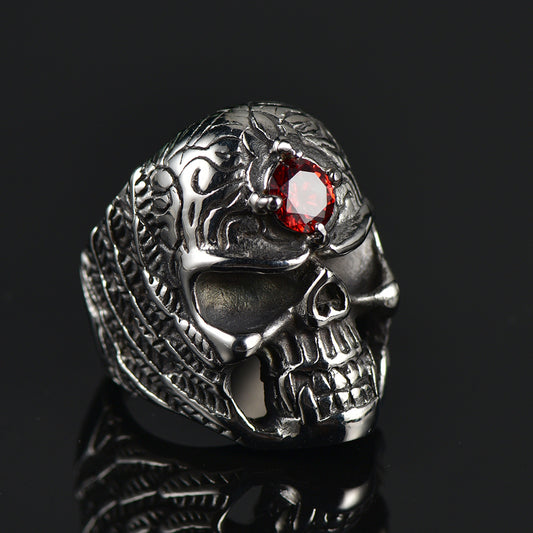 FaithHeart Gothic Skull Ring with Red Gem Forehead for Men, Size 7-12 FaithHeartimg