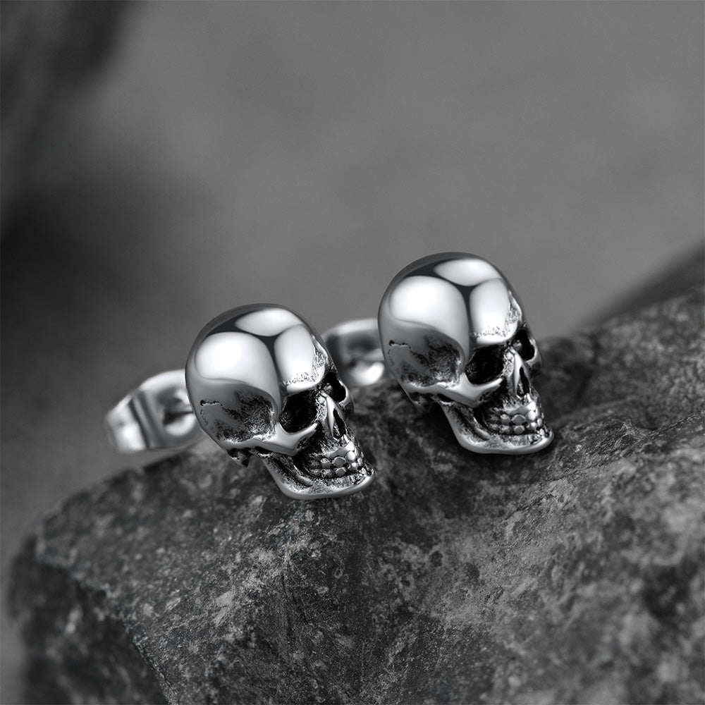 FaithHeart Punk Gothic Skull Stud Earrings For Men FaithHeart