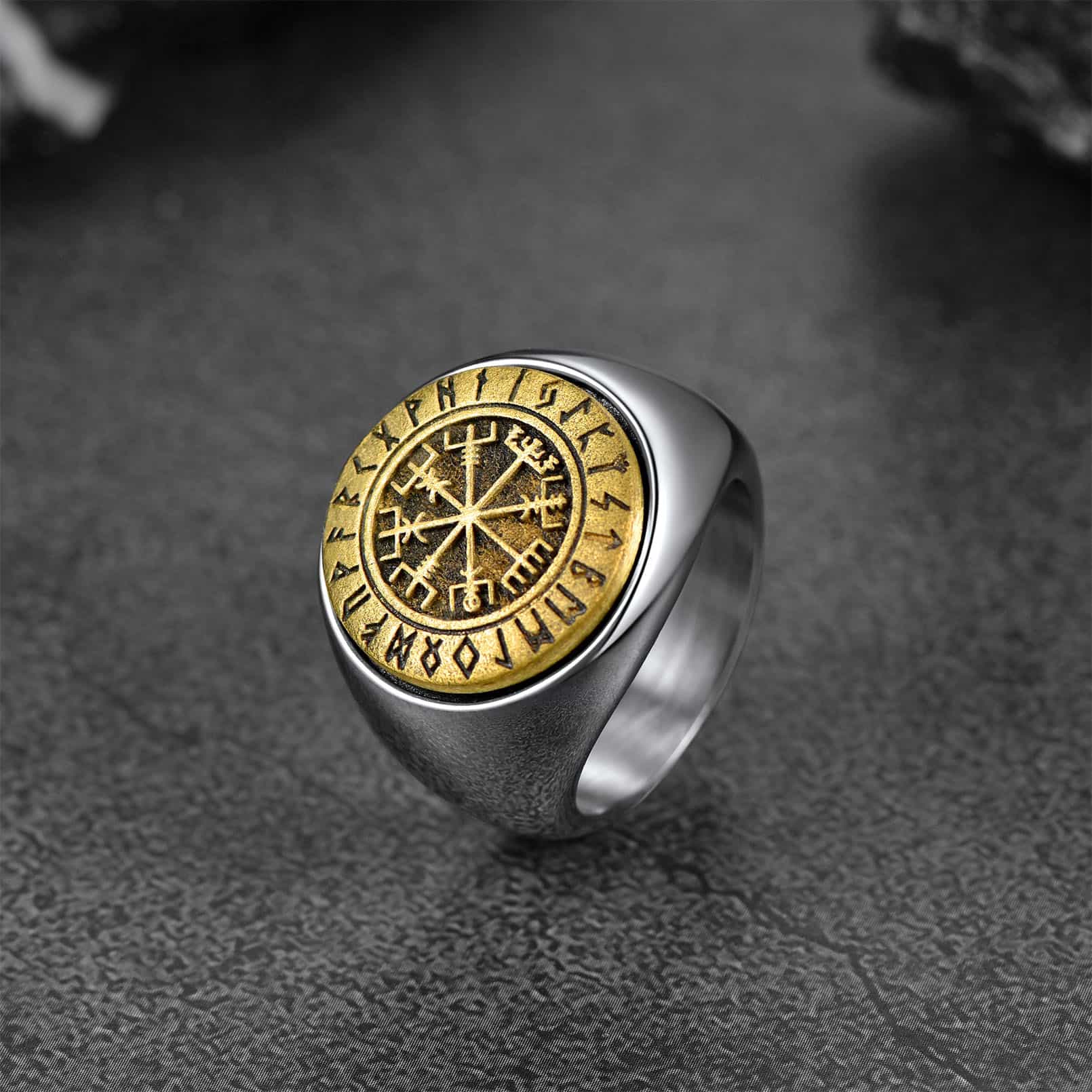 FaithHeart Viking Compass Vegvisir Ring with Runes For Men FaithHeart