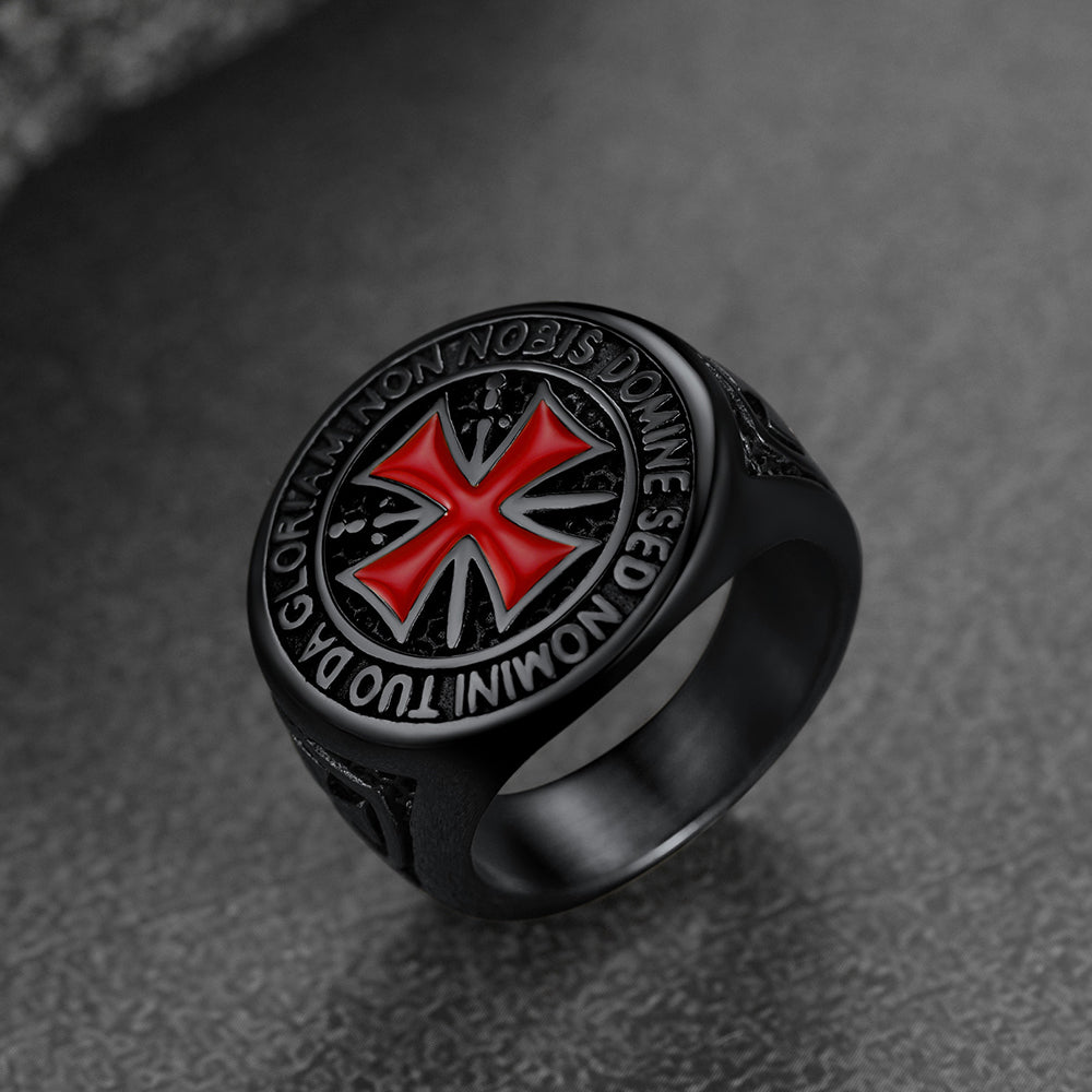 FaithHeart Knights Templar Red Cross Signet Ring For Men FaithHeart