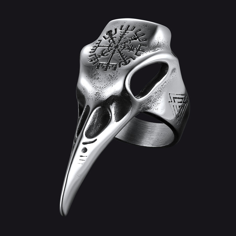 Raven Skull Ring Viking Compass
