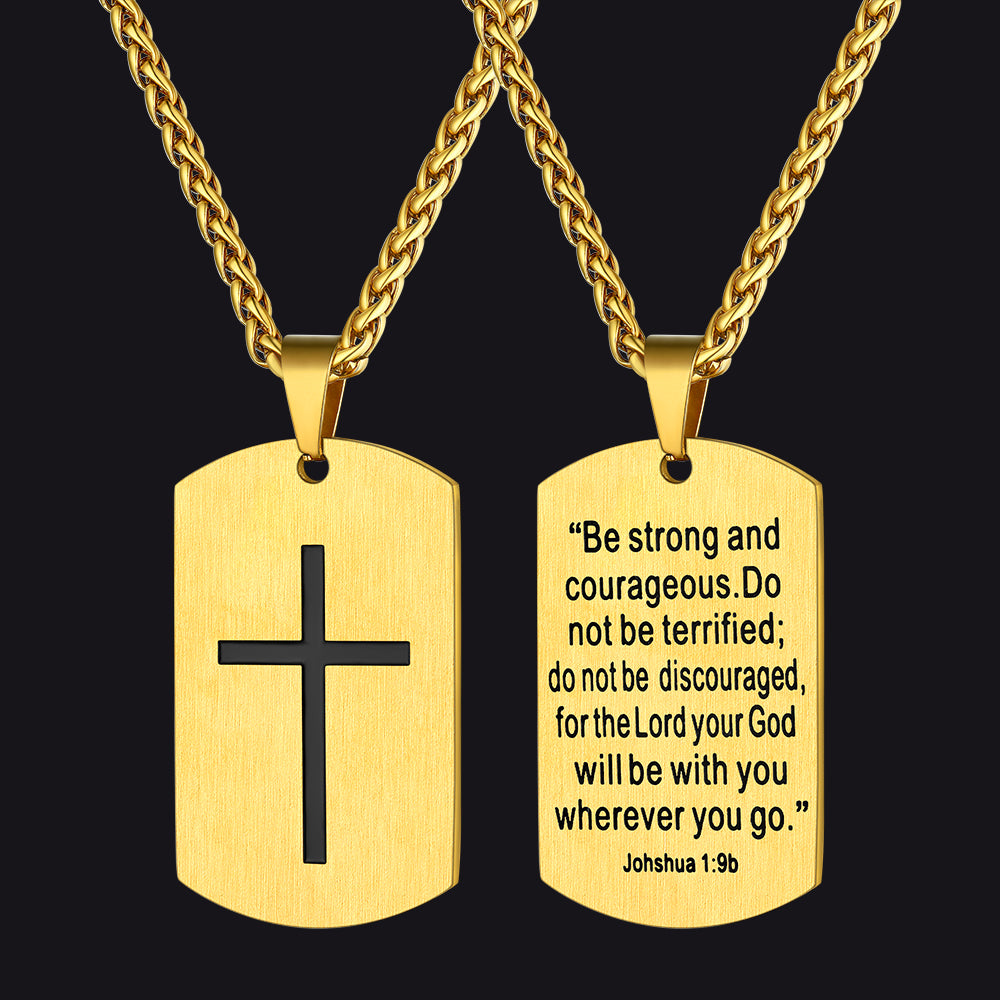 FaithHeart Christian Joshua 1:9b Dog Tag Cross Necklace For Men FaithHeart