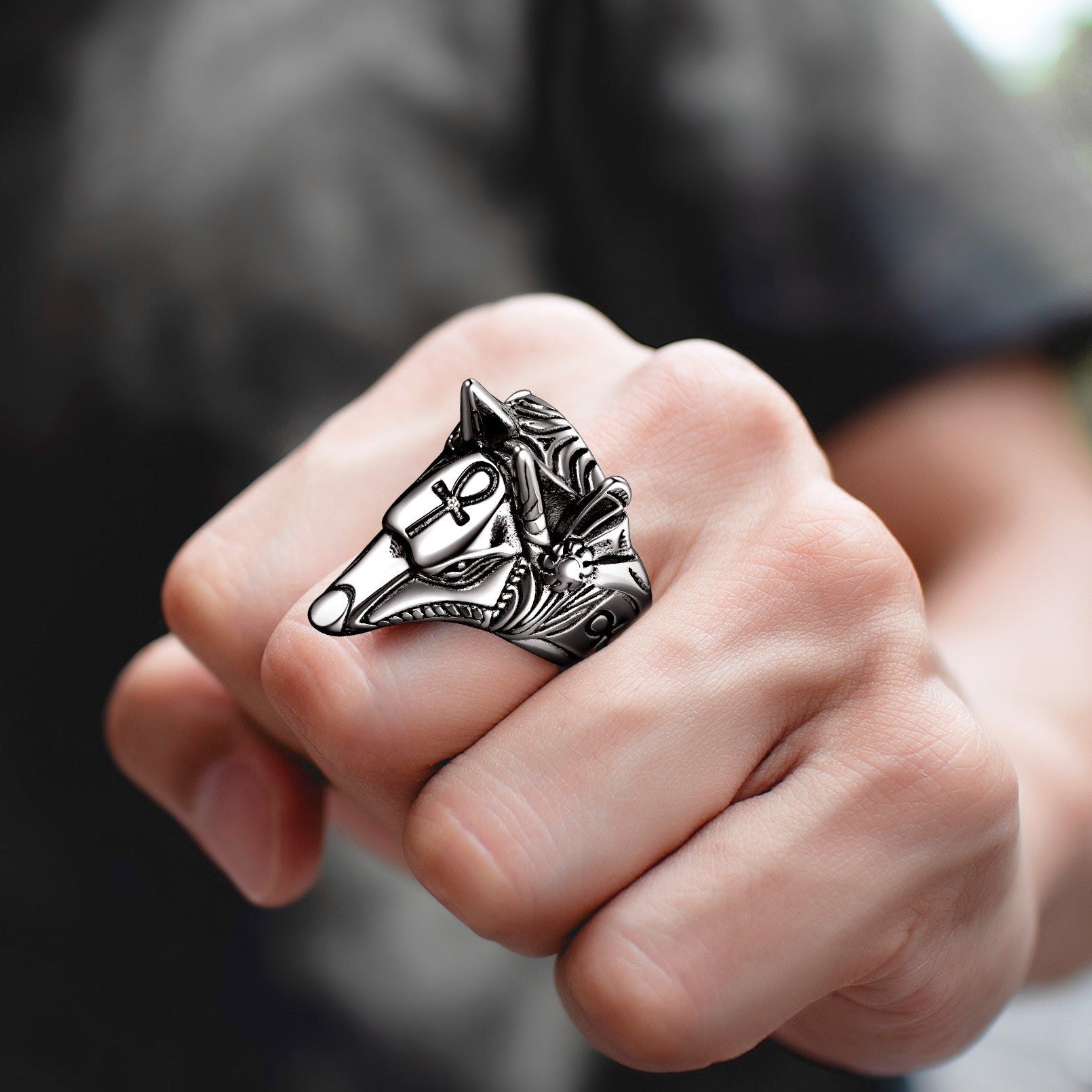 FaithHeart Ancient Egyptian Anubis Ring With Ankh Cross For Men FaithHeart