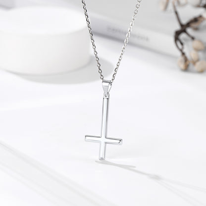 FaithHeart 925 Sterling Silver Upside Down Cross Necklace for Men FaithHeart