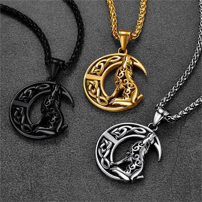 FaithHeart Viking Celtic Moon Wolf Necklace Pendant For Men FaithHeart
