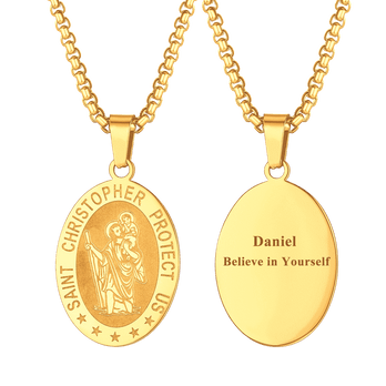 FaithHeart Oval Christian Saint Christopher Protection Necklace For Men FaithHeart