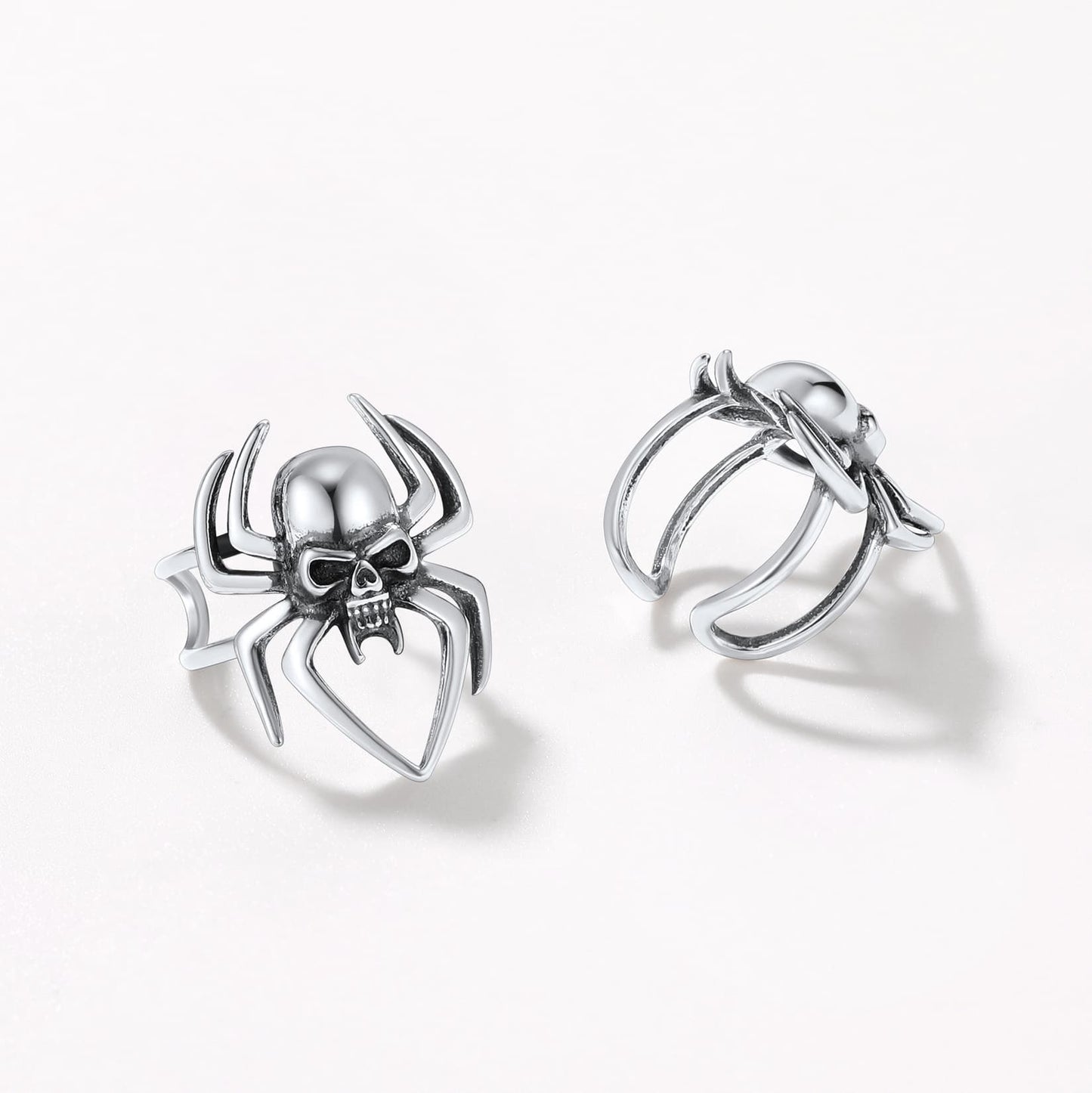 FaithHeart Sterling Silver Spider Skull Ear Cuff Earrings For Men FaithHeart