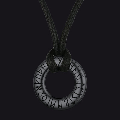 FaithHeart Viking Circle Rune Pendant Necklace With Wax Chain for Men FaithHeart