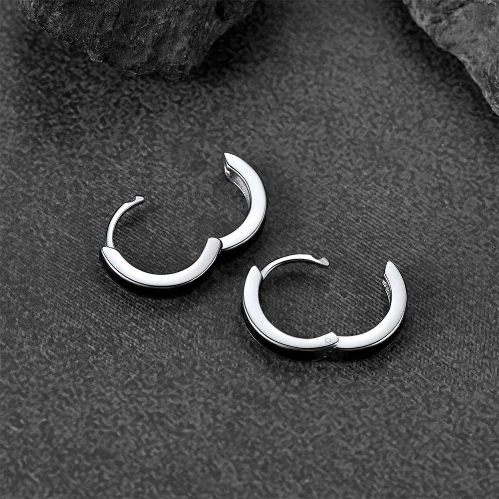FaithHeart Sterling Silver Black Huggie Hoop Earrings For Men FaithHeart