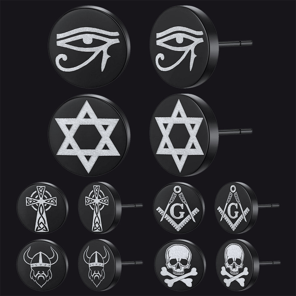 FaithHeart Religious Black Stud Earrings Set for Men 6 Pairs FaithHeart