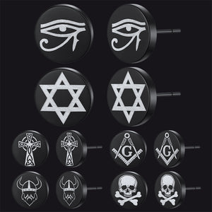 FaithHeart Religious Black Stud Earrings Set for Men 6 Pairs FaithHeart