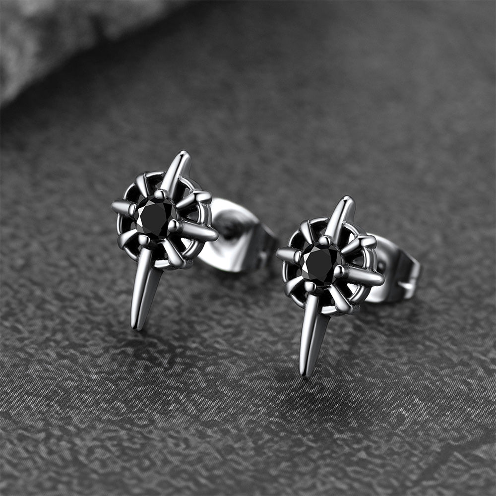 FaithHeart Gothic North Star Onyx Stud Earrings For Men FaithHeart