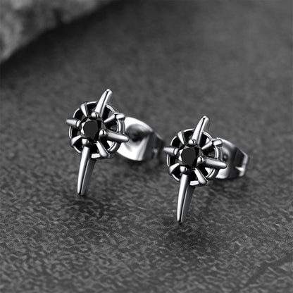 FaithHeart Gothic North Star Onyx Stud Earrings For Men FaithHeart