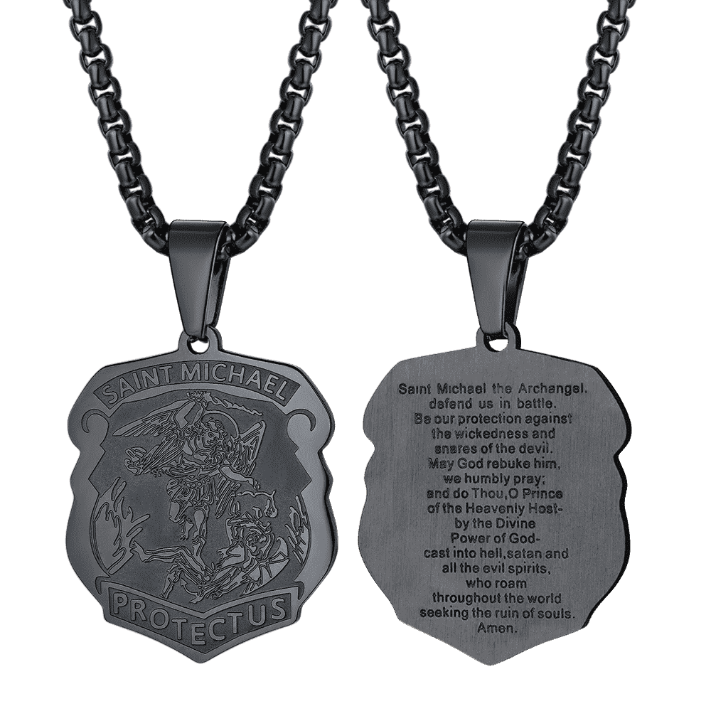 FaithHeart Archangel St. Michael Necklace Medal Shield Pendant for Men FaithHeart